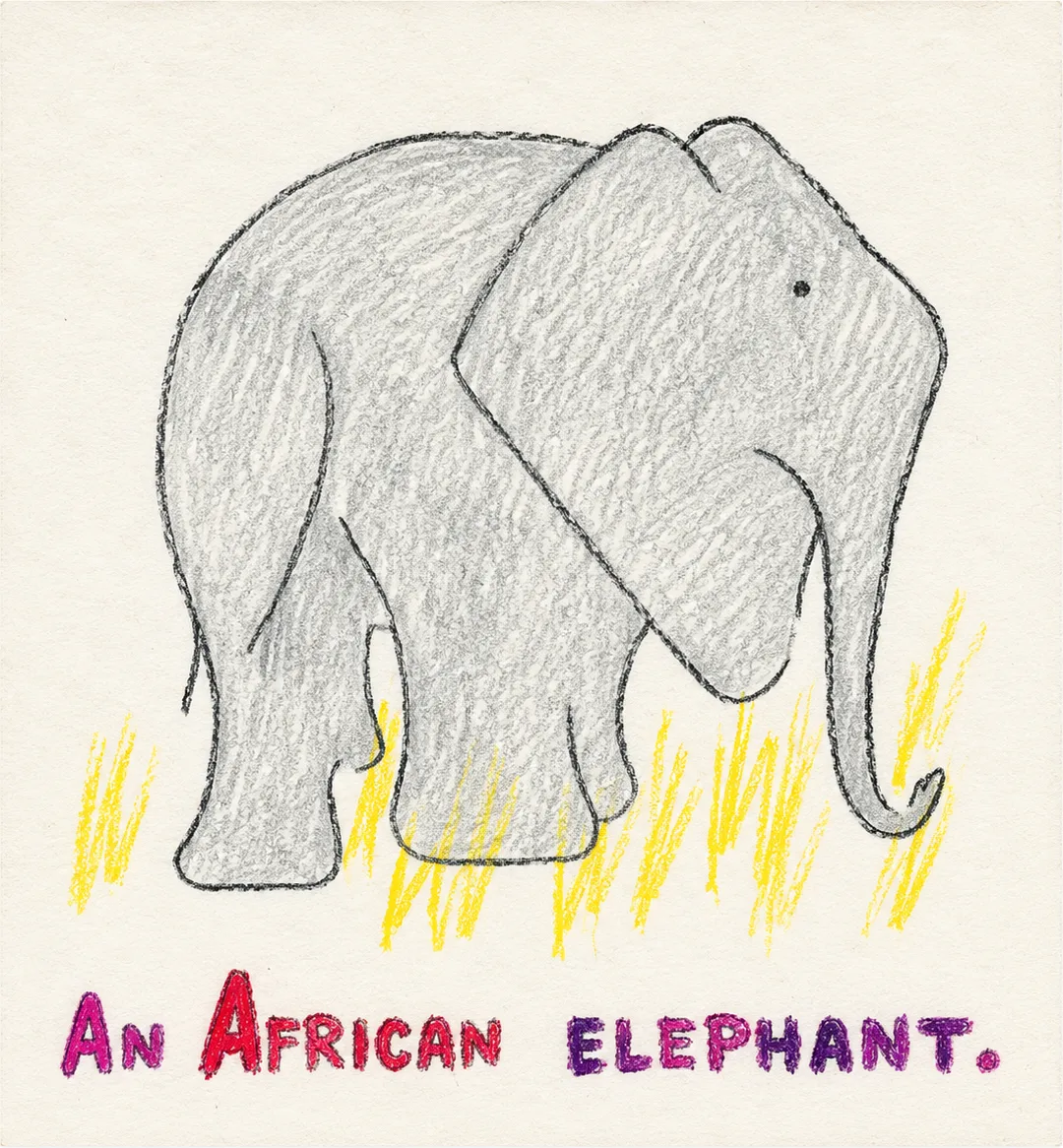 Illustrated page: An African elephant.