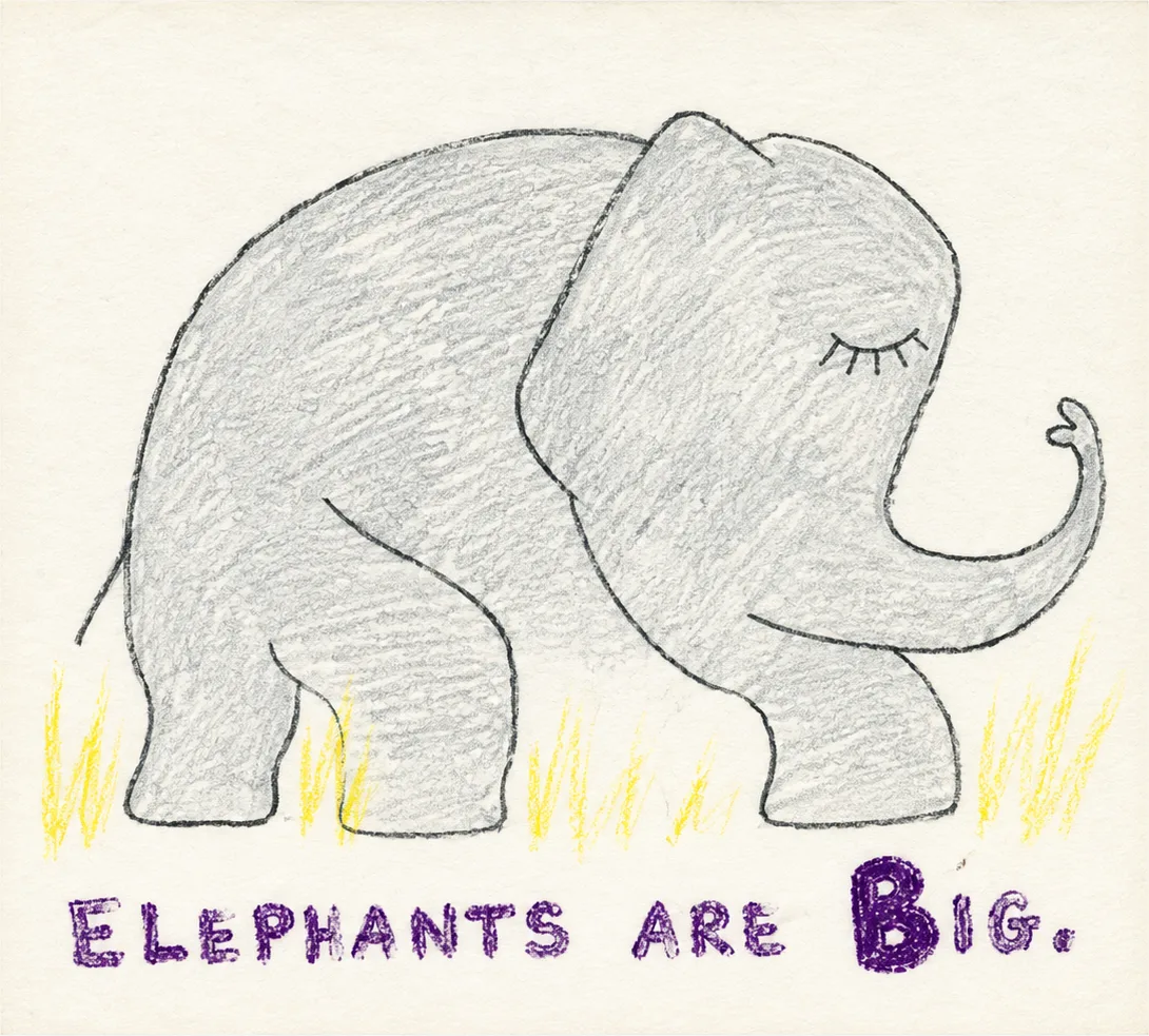 Illustrated page: Elephants are big!