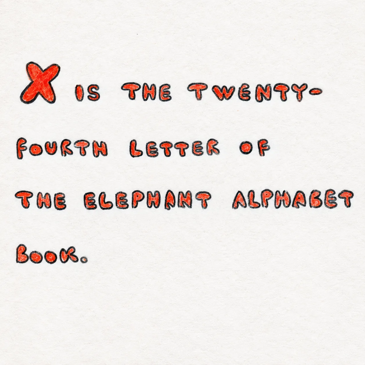 Illustrated page: X is the twenty-fourth letter of the elephant alphabet book.