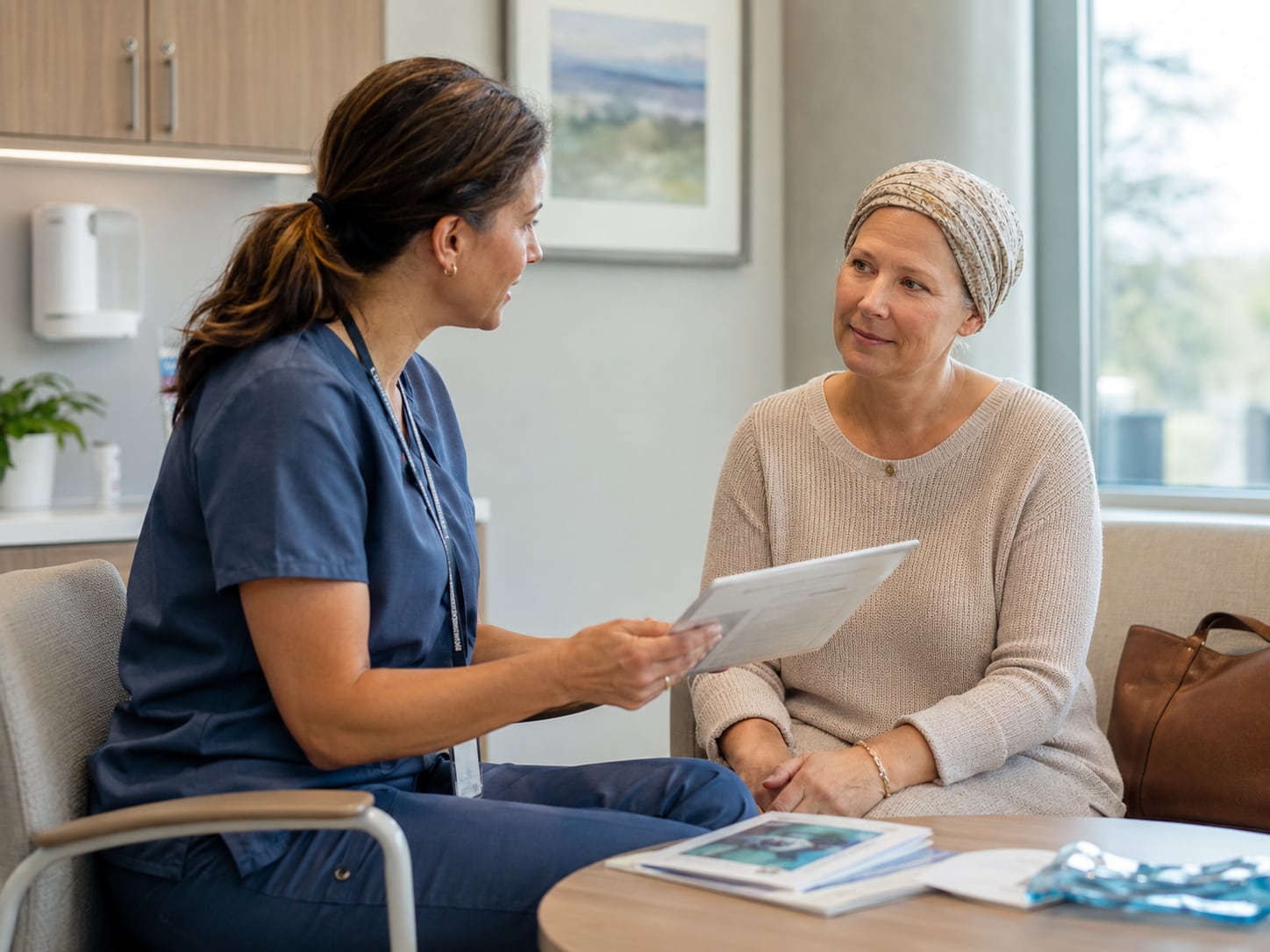 A doctor reviewing test results in a calm consultation setting