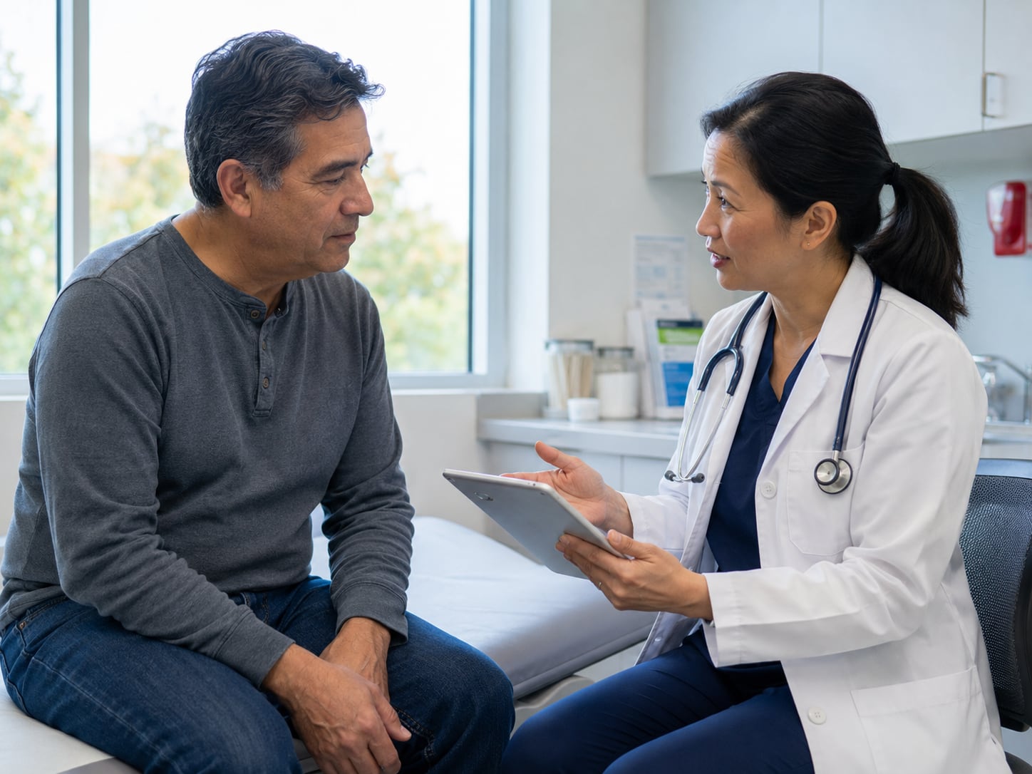 A patient, caregiver, or clinician engaged in an authentic care interaction related to survivorship