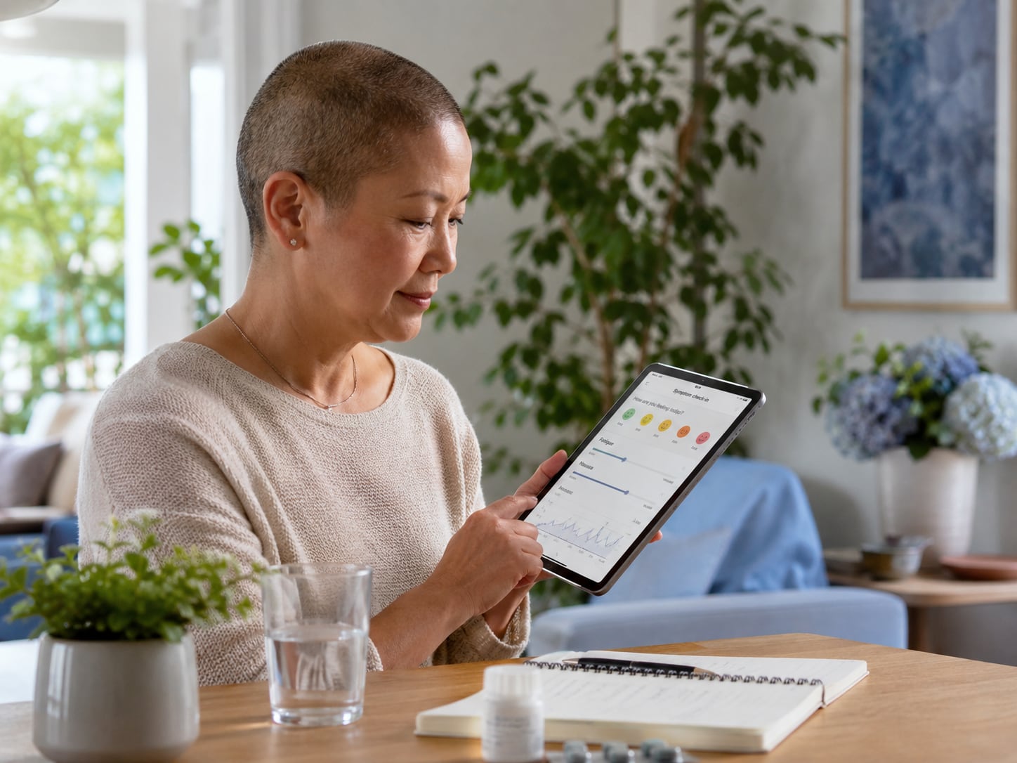 A patient, caregiver, or clinician engaged in an authentic care interaction related to treatment